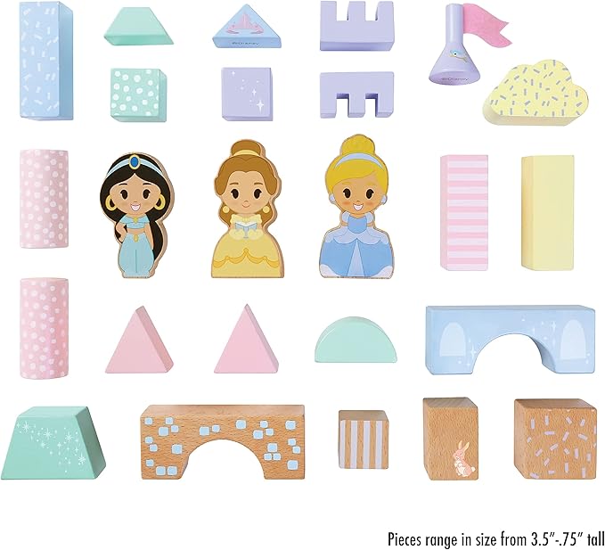Disney Wooden Toys Princess Castle Block Set, 25-Pieces Include Cinderella 18 Month