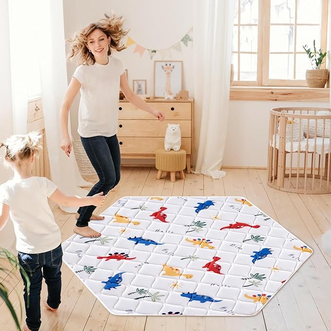 Premium Foam Baby Hexagon Mat 59" X 59", Thick One-Piece Crawling Mat