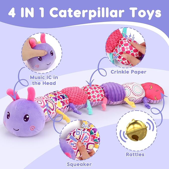 Baby Girl Toys 0-3-6 Months Musical Stuffed Animals Plush Caterpillar 6-9-12 Months