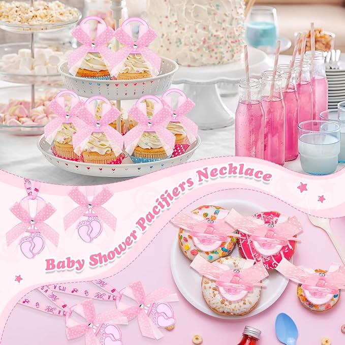 TrelaCo 60 Pcs Baby Feet Shower Pacifiers Necklace Acrylic Baby