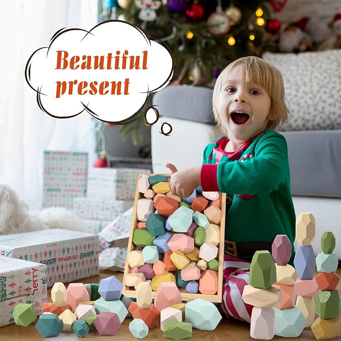 60 Pcs Stacking Rocks Montessori Toys for 1+ Year Old