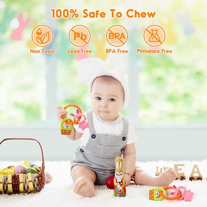 NPET Baby Easter Teething Toy, Cute Easter Basket Hen & 3-12 Months