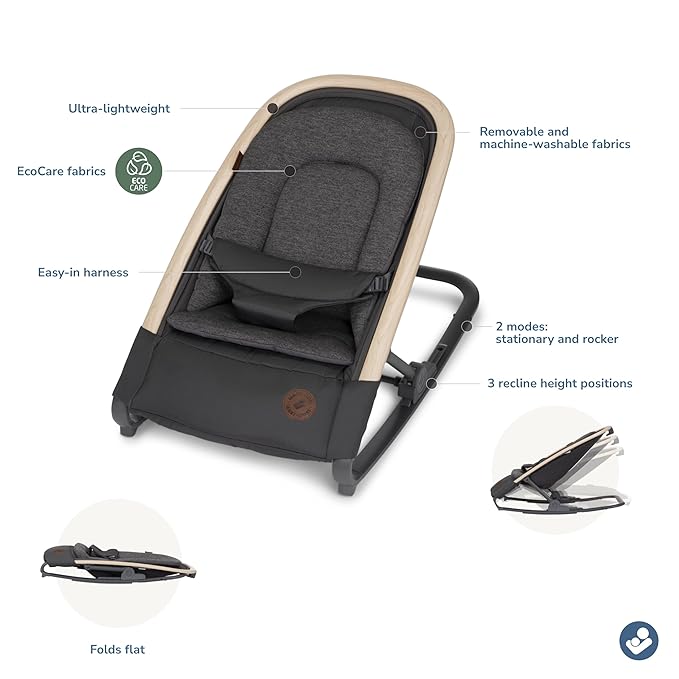 Maxi-Cosi Kori 2-in-1 Baby Bouncer Seat for Infants, Baby Rocker Chair, Portable Baby Bouncer, Classic Graphite