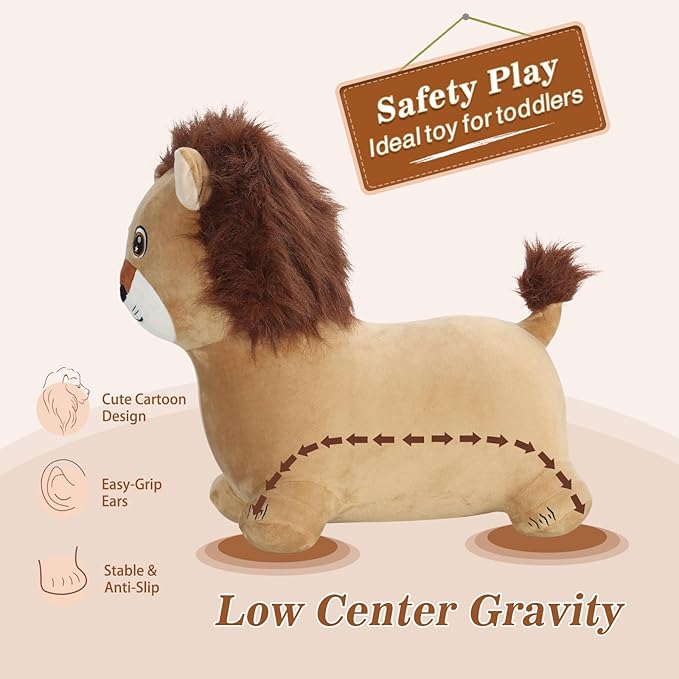 INPANY Kids Bouncy Lion Hopper Toys for 2 Year Old Boy, Plush Toddlers Inflatable Animal Hopping Horse 3 4