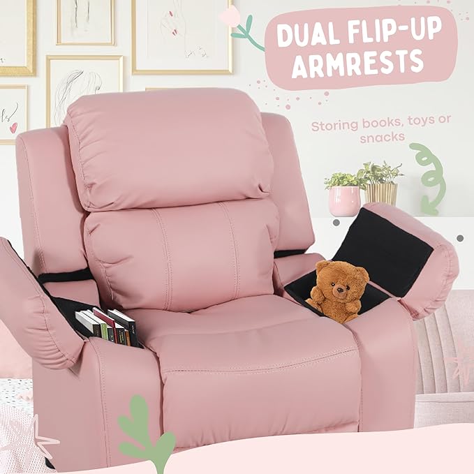 JC Home Macaron Kids Reclining Chair Leather Recliner Sofa Toddler Youth Children Child Ages 2-8