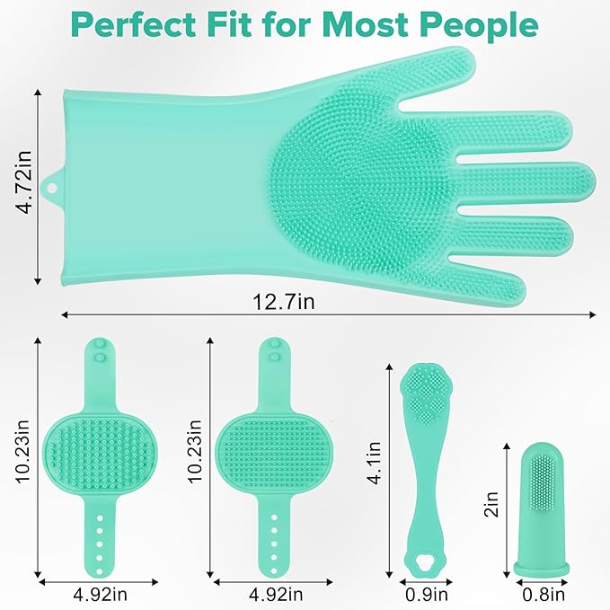 6PCS Pet Grooming Kit | Dog Washing Gloves | Dog Bath Brush | Dog Bath Gloves | Dog Shampoo Brush | Pet Grooming Gloves | Cat Bathing Supplies | Dog Bath Supplies (Green)