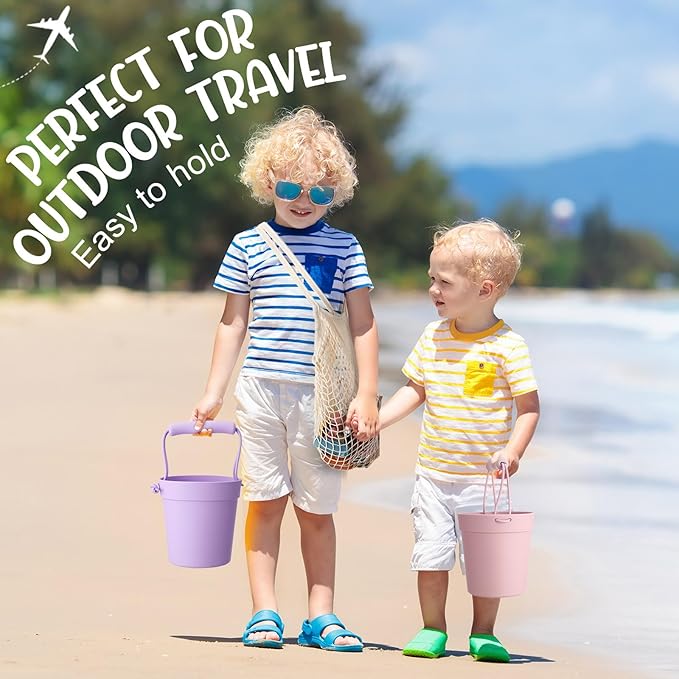 Hungdao 14 Pcs Silicone Beach Toys Travel Beach Set Sand Toys Include 2 Silicone Bucket Pail, 2 Shovel 9 Sand 1 Beach
