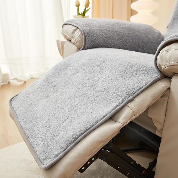 vctops Sherpa Fleece Recliner Chair Cover Super Soft Warm Plush Sofa Slipcover Furniture Protector Non Slip Washable Reclining Chair Cover for Kids, Pets (Light Grey,22"x82")