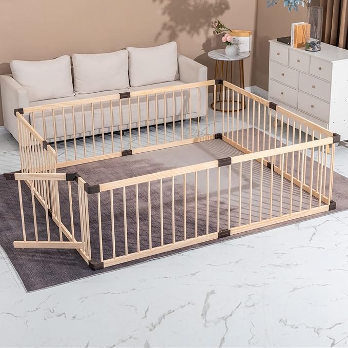 Playpen for Babies and Toddlers, Wooden Conababy Baby Playpen, Play Fence/ Yards, Baby Activity Center Indoor (120x160CM)