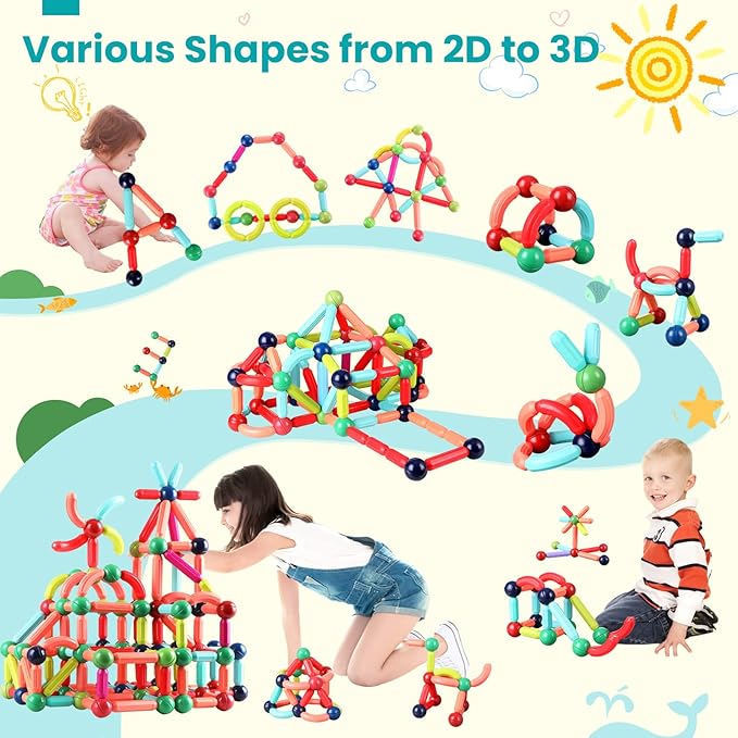 BAKAM 160PCS Magnetic Building Blocks for Kids Ages 4-8, STEM Construction Toys for Boys and Girls