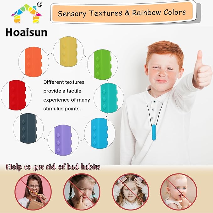 Chew Necklaces for Sensory Kids, 8 Pack Chewy Necklace Sensory Boys and Girls with Autism