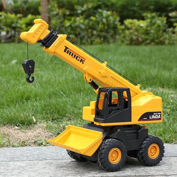 haomsj 2-in-1 Toy Crane Bulldozers Construction Set Trucks for Boys 3-5, Excavator 3 4 5 6