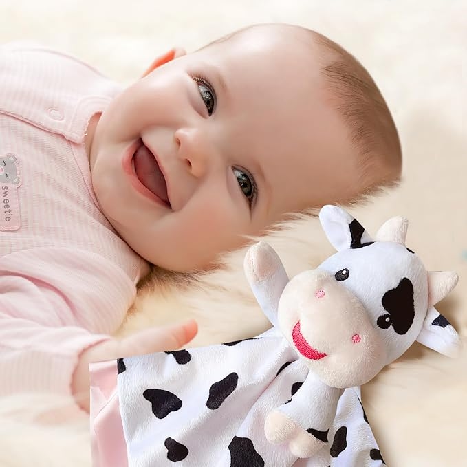Cow Baby Security Blankets for Girls, Soft Loveys for Baby Girls 15" Cow
