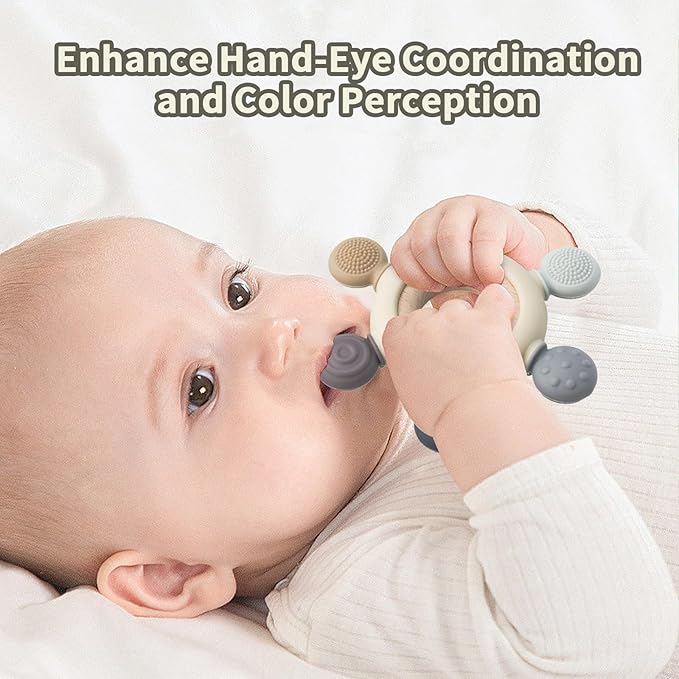 Baby Teething Toys Silicone Chewable Teethers BPA Free Silicone Rudder 0-24 Months