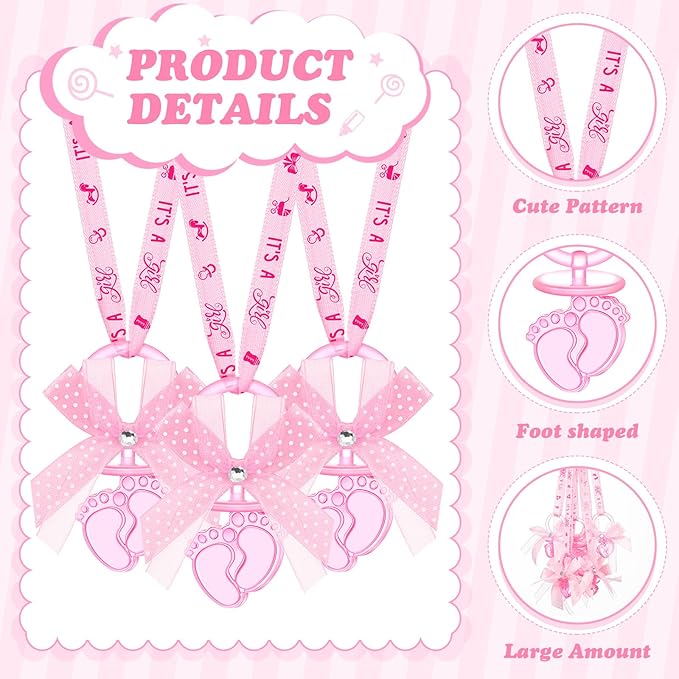 TrelaCo 60 Pcs Baby Feet Shower Pacifiers Necklace Acrylic Baby