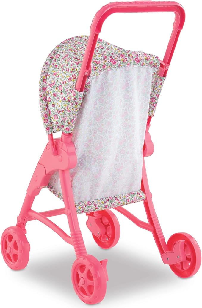Corolle Baby Doll Stroller with Folding Canopy - Mon Premier Poupon Accessory Fits 12" Dolls, Pink/Floral Pattern 18 Months