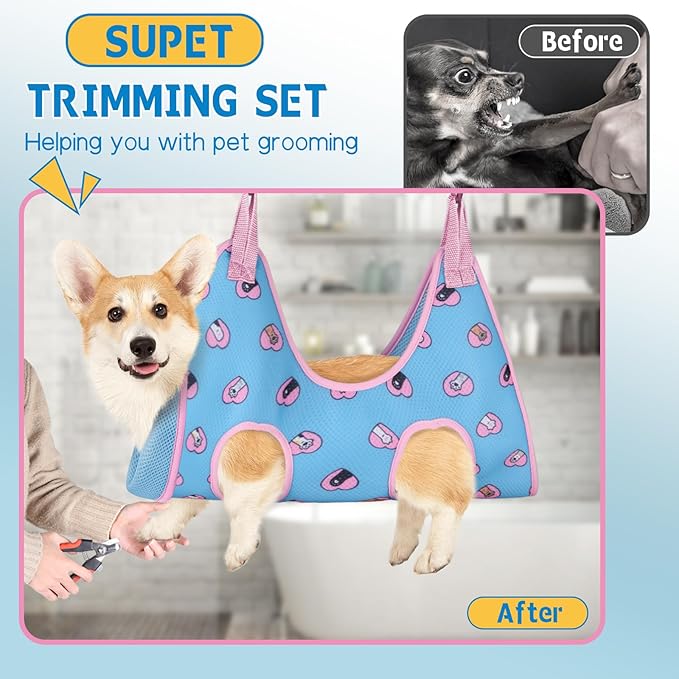 Supet Medium Dog Grooming Hammock Harness for Cats Dogs, Relaxation Pet Grooming Hammock Restraint Dog & Small Animal Leashes Sling(M( Legs Spacing:9"-12.5" / Max W:50LBS )