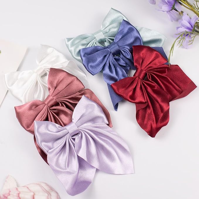 5 Inch Large Satin Hair Bows Alligator Hair Clips, Swallowtail 8Pcs for satin8pcs)
