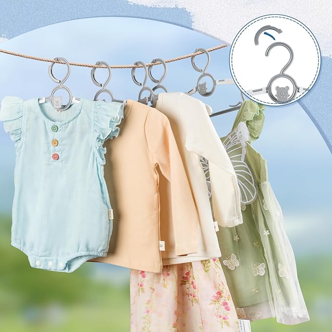 Baby Hangers 100 Pack Extendable Adjustable Kids Hangers, 11-14 Inches Non-Slip Plastic Toddler Hangers for Baby Kid Kids Children Infant Child,Stackable Kid Hangers for Closet Grey Bear