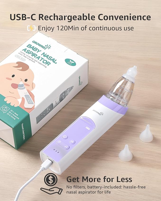 GROWNSY Nasal Aspirator for Baby, Electric Baby Nose Sucker 3 Silicone