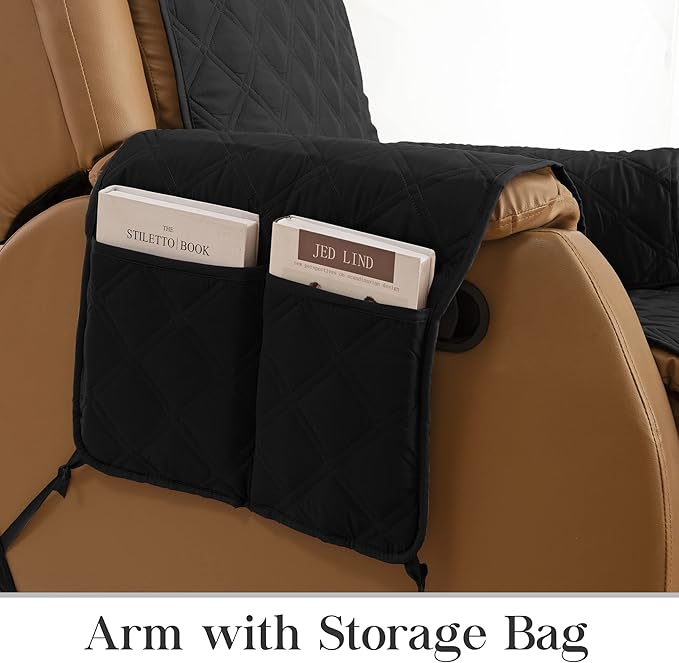 TOMORO Non-Slip Quilted Recliner Cover, 100% Waterproof Recliner Chair Slipcover Furniture Protector with Pockets, Washable Couch Cover with Elastic Straps for Kids and Pets,23 Inch
