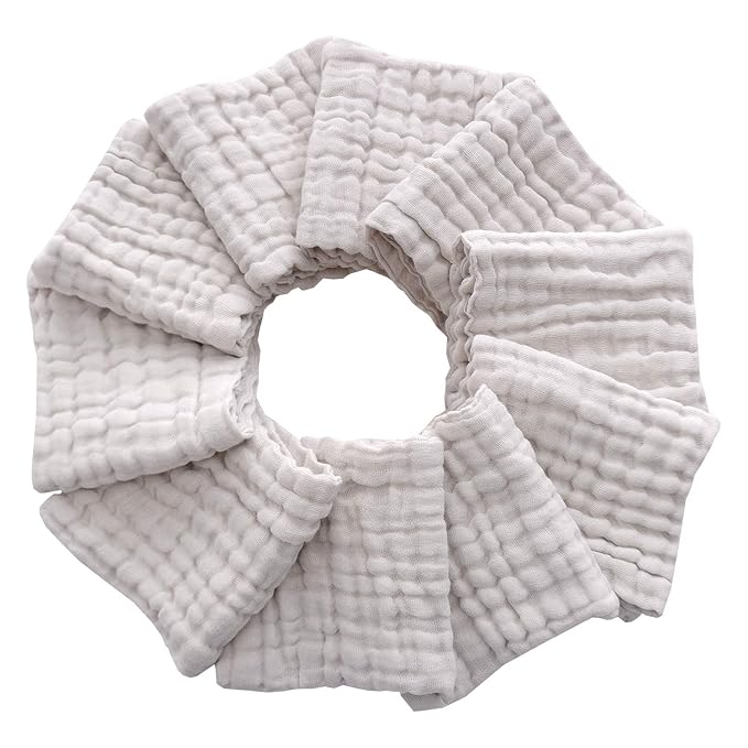 MUKIN Baby Washcloths - Natural Cotton Baby Wipes 10 Pack 12x12 inches