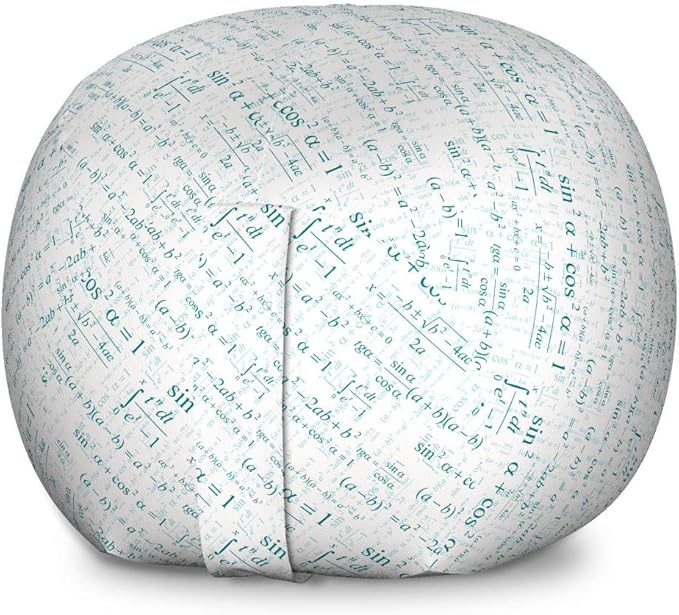 Lunarable Mathematics Room Storage Toy Bag Chair, Various Complex Math Formulas Operations Science Research, Stuffed Animal Organizer Washable Bag, Large Size, White Teal