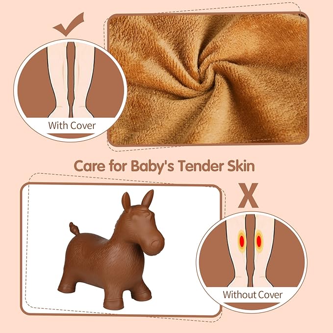 INPANY Bouncy Horse for Toddlers - Plush Brown Bouncing Horse Hopper, Ride on Animal Toys for Girls Boys