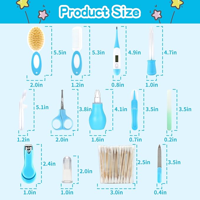 Baby Grooming Kit,Infant Safety Care Setwith Hair Brush Comb Nail Clipper Nasal Aspirator, Baby Essentials Kit for Newborn Girls Boys (14 PC-Blue Kit)