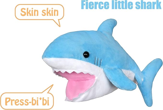 ICE KING BEAR Cute Blue Plush Shark Hand Puppet - Stuffed Animal Toy 14 Inches