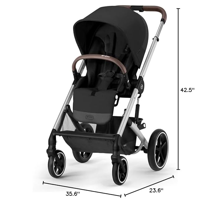 Cybex Balios S Lux Toddler and Baby Stroller with Reversible Seat, Unique One-Pull Harness, and Multiple Recline - Travel System Ready, with One Hand Fold, Silver Frame/Moon Black Seat