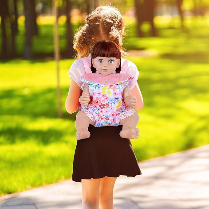 Baby Doll Carrier for 16-22 Inch Dolls,Reborn Doll Backpack Carrier for Little Girls with 18 inch Doll Clothes and Accessories Included Doll Carrier