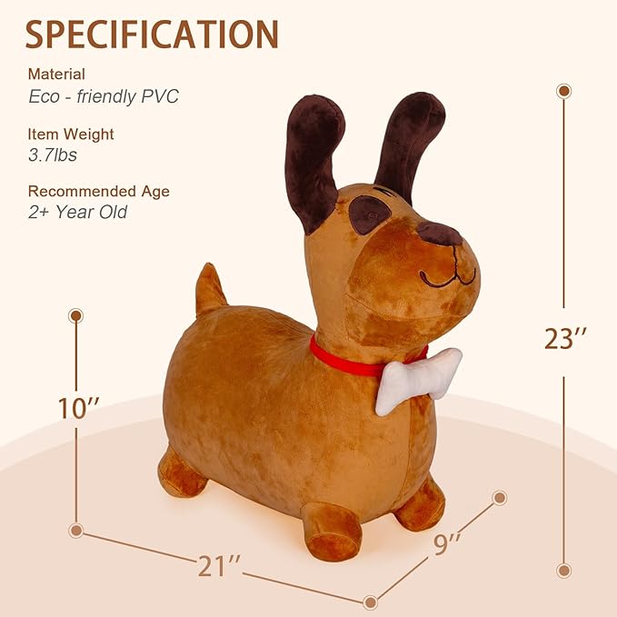 INPANY Bouncy Brown Dog Hopper Toy 2 Year Old Boy, Toddler Plush Bouncing Horse Hopper 3 4