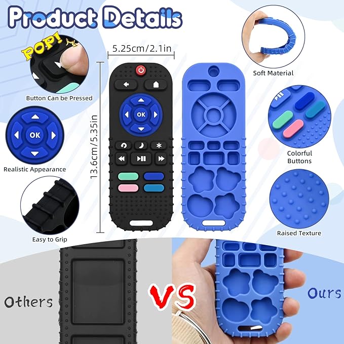 AiTuiTui Teething Relief Teethers Toys for Babies 3 6 9 12 Months Gifts, Silicone Sensory Remote Control Baby Teether Toy for Babies Newborn Infant Boy Girl Autism Toys