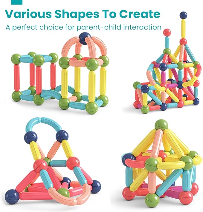 BAKAM 160PCS Magnetic Building Blocks for Kids Ages 4-8, STEM Construction Toys for Boys and Girls