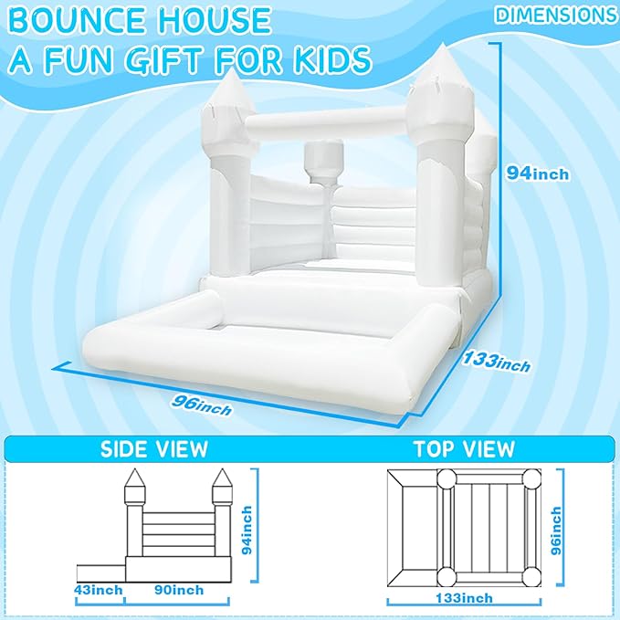 White Bounce House with Ball Pit 120x96x96 inch Commercial Grade 11x8x7.8FT)