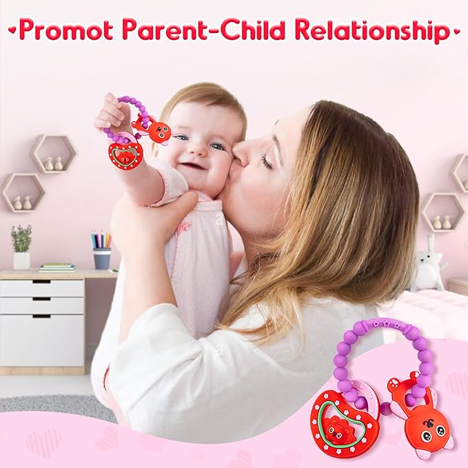 NPET Baby Valentines Teething Toy, Cute Bear & Red Heart Teeting Ring Infant Baby Teething