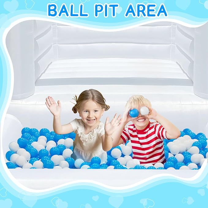White Bounce House with Ball Pit 120x96x96 inch Commercial Grade 11x8x7.8FT)