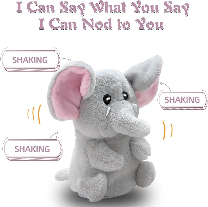 HOMILY Talking Baby Elephant, Repeats What You Say Plush Animal Toy Electronic Hamster Mouse for Boys