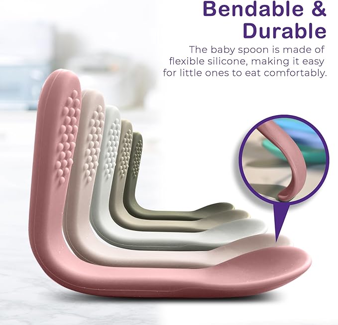 Baby Spoons First Stage Silicone Baby Spoon – Self Feeding Baby Utensils – Infant Spoons First Stage Baby Feeding Spoon - Soft & Gentle on Gums - BPA Free Silicone Baby Spoons Set (Pastel7)
