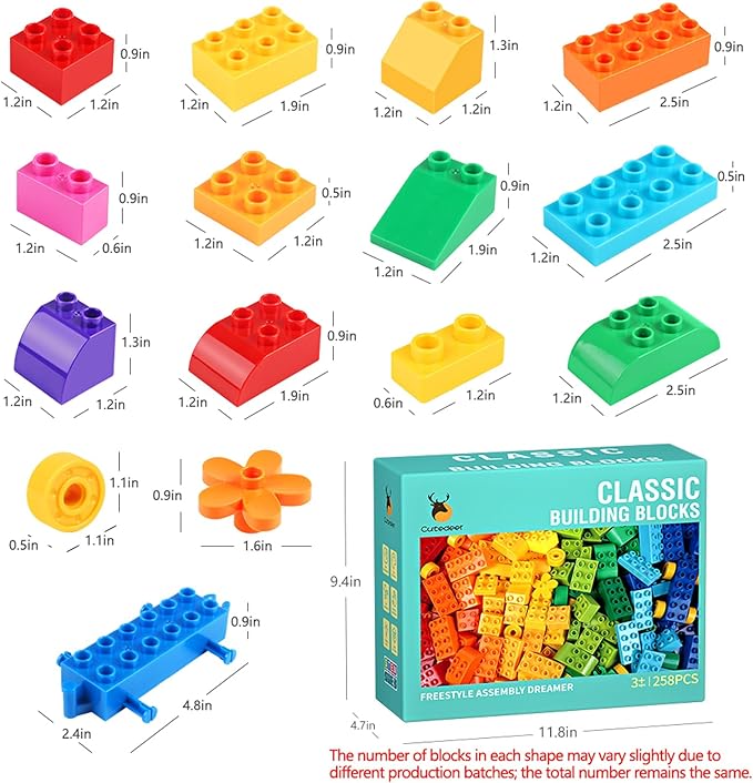 Cutedeer 258 Piece Classic Big Building Blocks Set for Kids