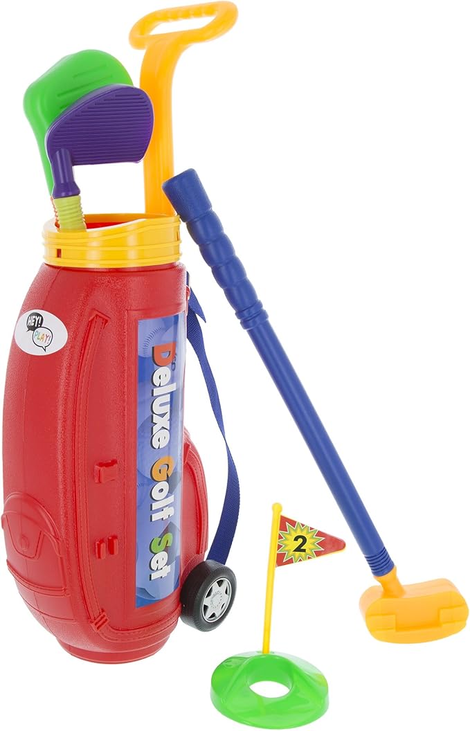 Hey! Play! Toddler Toy Golf Play Set with Plastic Bag, 2 Clubs 1 Putter, 4 Balls,