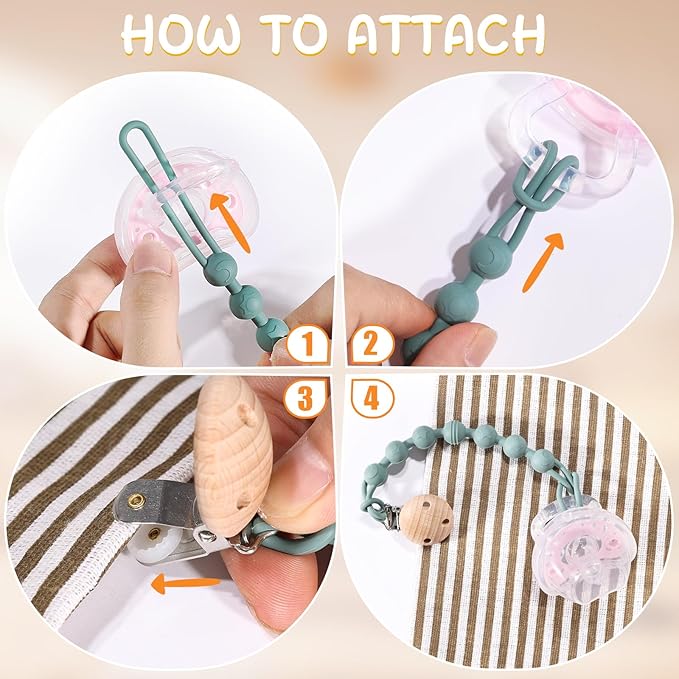AIXMEET 4-Pack Silicone Pacifier Clip Holder, Soft Flexible Binky Clips