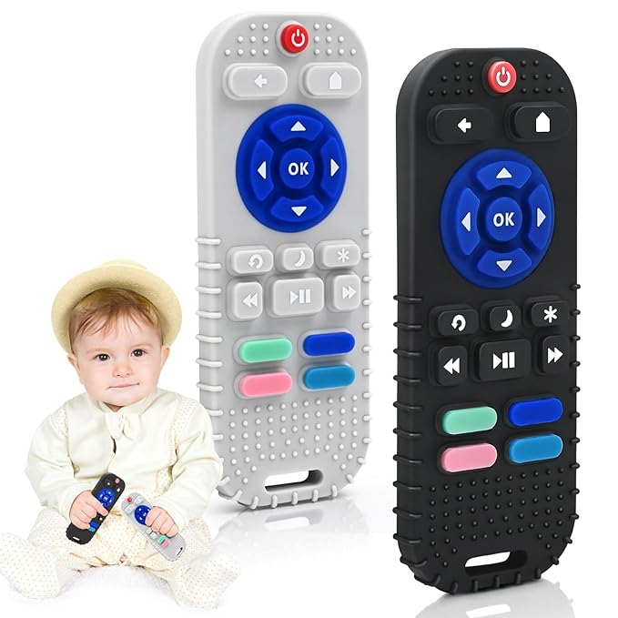 AiTuiTui Teething Relief Teethers Toys for Babies 3 6 9 12 Months Gifts, Silicone Sensory Remote Control Baby Teether Toy for Babies Newborn Infant Boy Girl Autism Toys