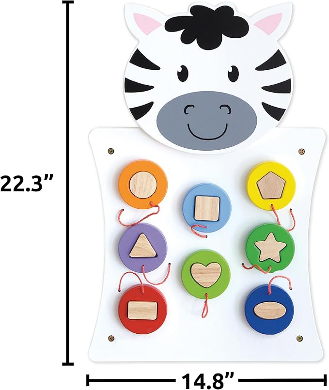 SPARK & WOW Zebra Activity Wall Panel - Ages 18m+ - Montessori Sensory Wall Toy - Nesting Shape Activity - Busy Board - Toddler Room Décor