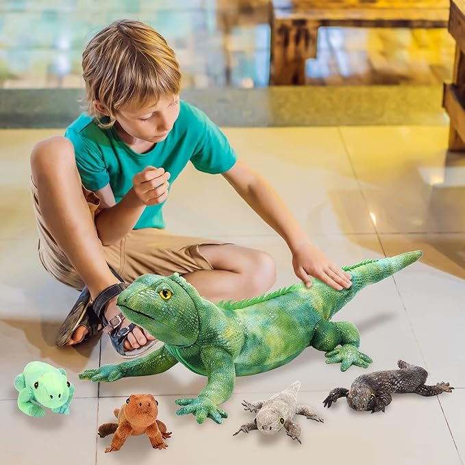 HyDren 5 Pcs Stuffed Iguanas Plush Toy Set 26 Inch 4 Babies