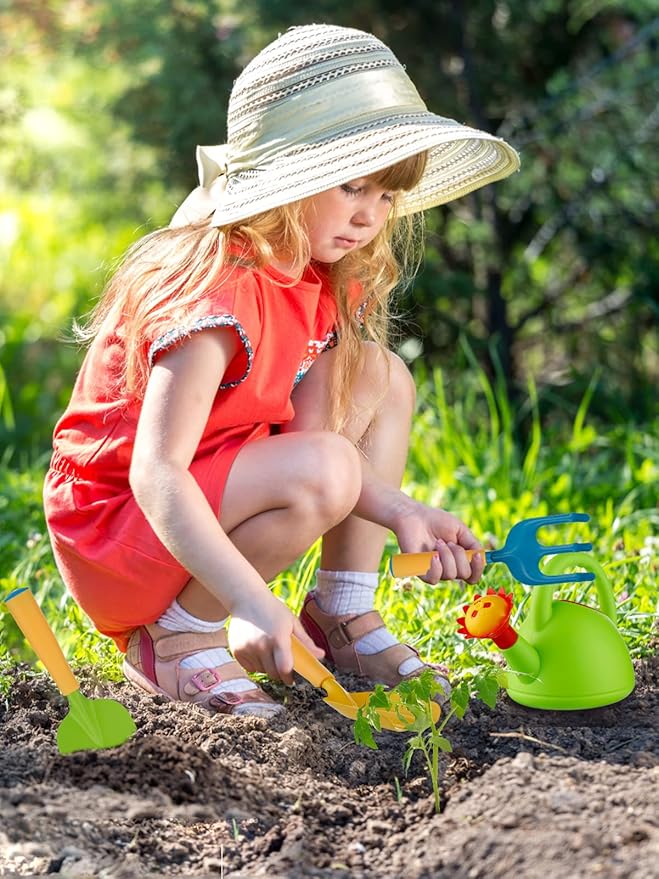 Biubee Toddler Gardening Tools Set - Kids Watering Can Toy, Child Gardening Set with Shovel Hand Rake