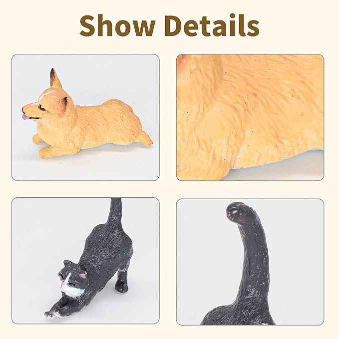 iftnotea 12PCS Small Dog and Cat Figurines for Kids - Puppy Toy Figures with Golden Retriever Husky Colie Pug Shorthair Cat