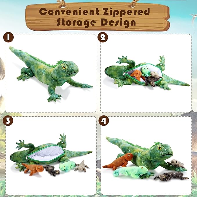 HyDren 5 Pcs Stuffed Iguanas Plush Toy Set 26 Inch 4 Babies
