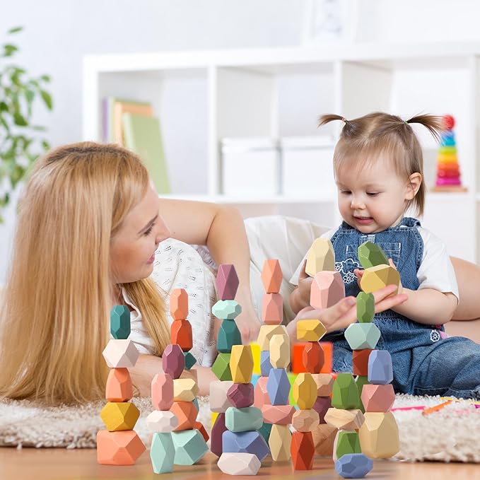 60 Pcs Stacking Rocks Montessori Toys for 1+ Year Old